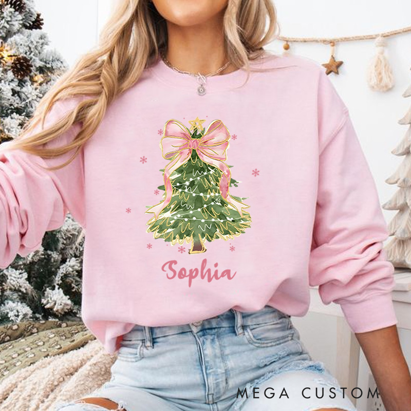 Personalized Christmas Tree Bow Sweatshirt Christmas Coquette Christmas Sweatshirt