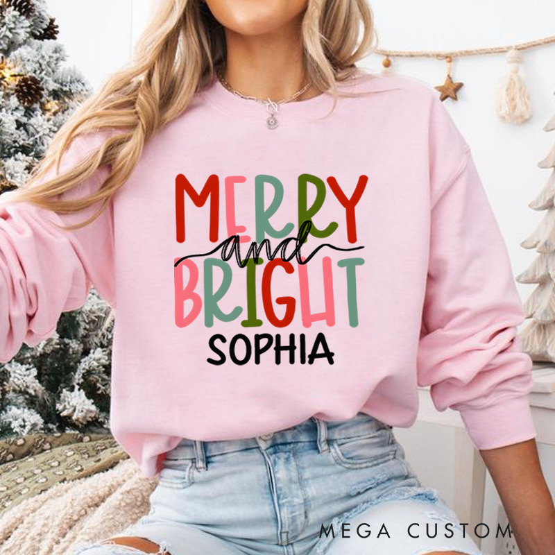 Personalized Merry and Bright Sweatshirt Merry Christmas Sweatshirt