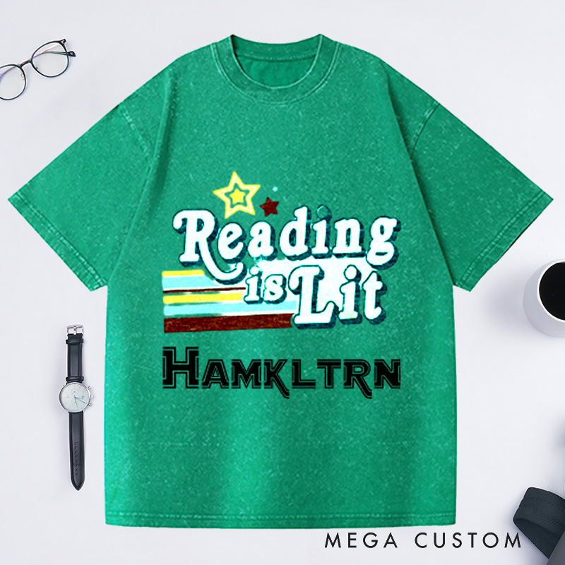 Personalized Reading Is Lit Washed T-Shirts Bookworm Literary Shirt Reading Shirts for Teachers Bookish Gifts English Teacher Shirt 
