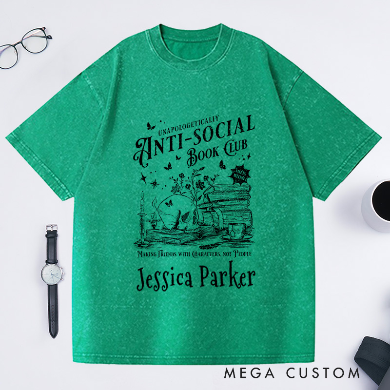Personalized Anti-social Book Club Comfort Colors Washed T-Shirts for Introverted Romance Reader Vintage Distressed Reading T-shirt Bookish for Book Lover Gift