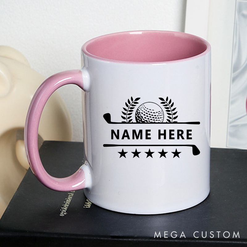 Personalized Golf Mug with Custom Name Golf Ball, Laurel, and Stars Design Perfect Gift for Golf Enthusiasts
