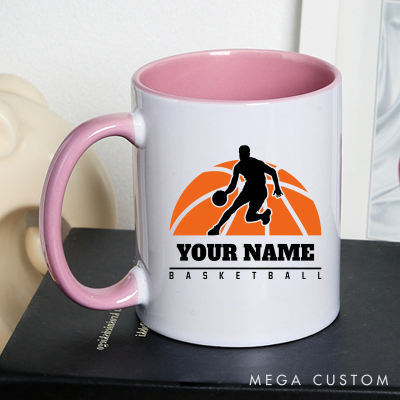 Personalized Basketball Mug with Custom Name and Bold Player Silhouette Design Perfect Gift for Basketball Fans