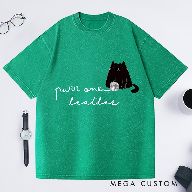 Personalized Knit One Purr One Washed T-Shirts Knitting Shirt Cat Lover Gift Craft Tee Knitter's Top Fibre Art 
