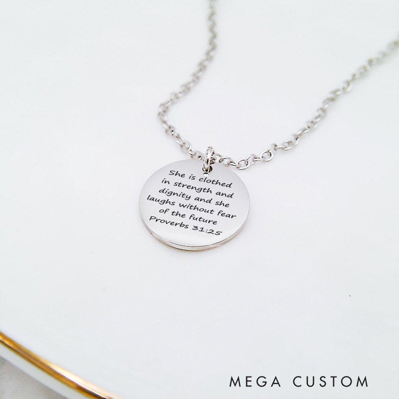 Personalized Quote Necklace Faith Necklace Engraved Scripture Verse Necklace Christian Jewelry Religious Gift Christian Gift for Her