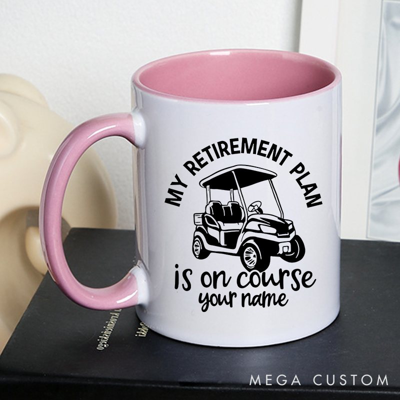 Personalized Golf Mug with Custom Name My Retirement Plan is On Course Golf Cart Design Perfect Gift for Retired Golf Lovers