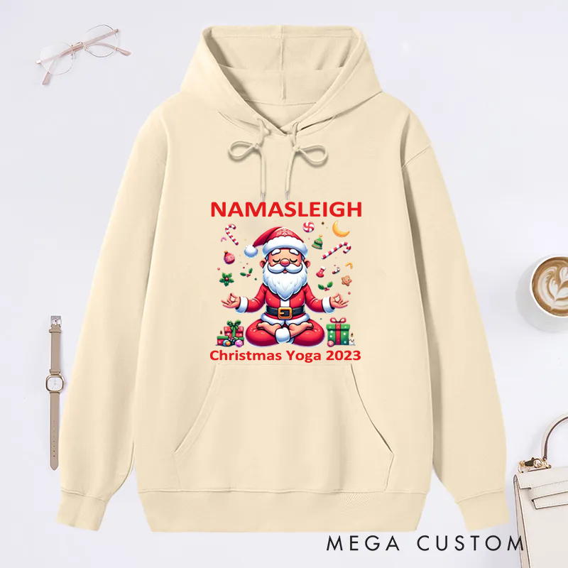 [Copy]Personalized Christmas Classic Hoodie with Cute Meditating Reindeer Design Custom Name Gift Idea for Yoga Lover