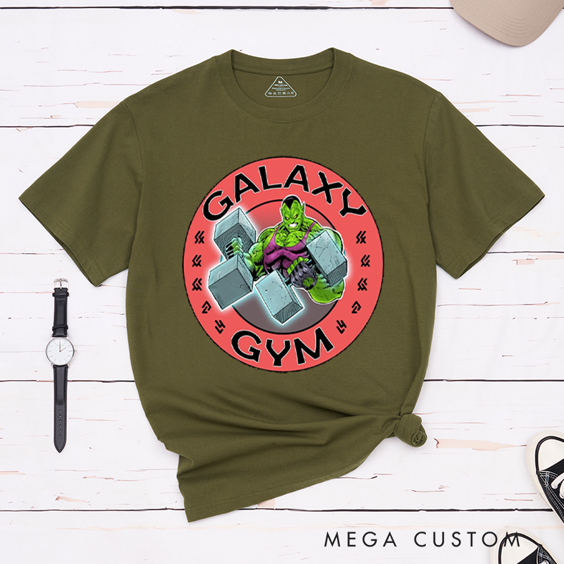 Personalized Cosmic Gym T-Shirt with a Unique Green Alien Character for Fitness Enthusiasts Bodybuilders and Gym Lovers
