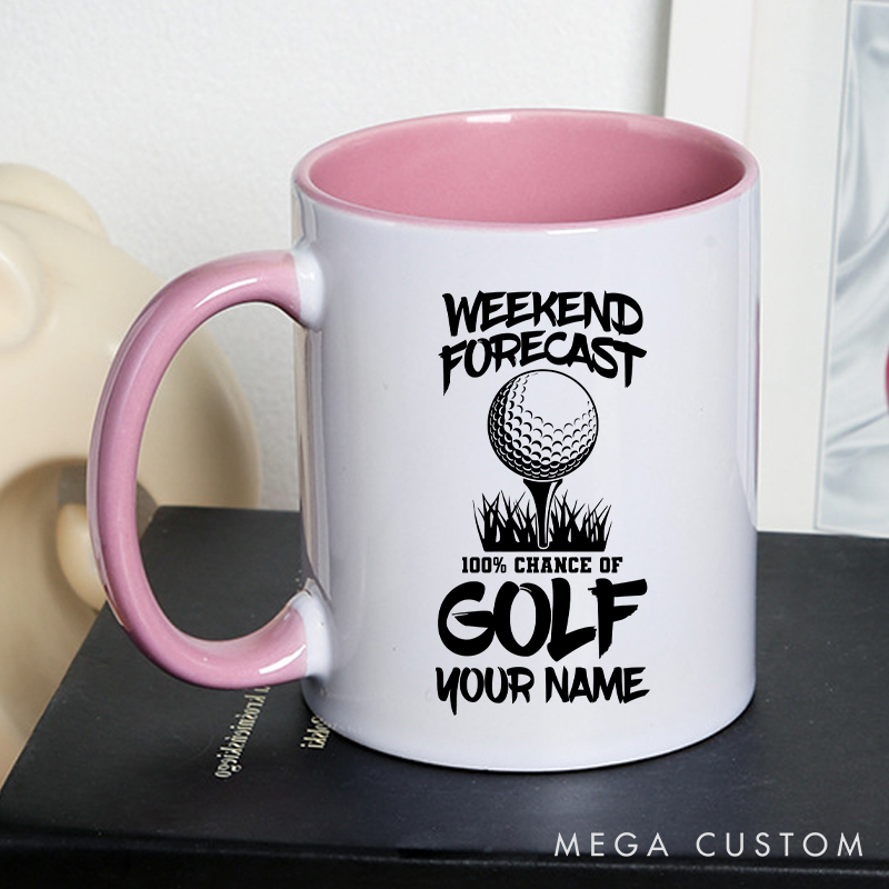 Personalized Golf Mug with Custom Name Weekend Forecast 100% Chance of Golf Design Perfect Gift for Golf Lovers