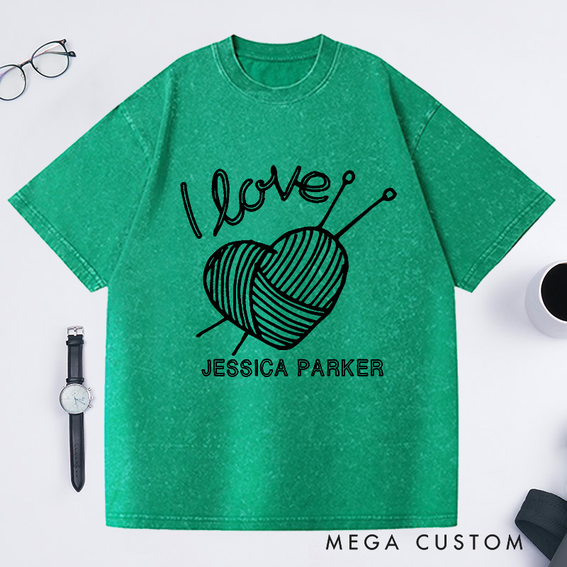 Personalized I Love Knitting Washed T-Shirts Gifts for Knitter Grandma Shirt Grandma Knit Tee Custom Tee
