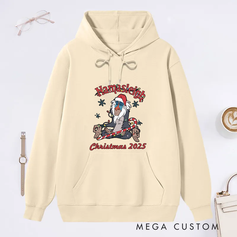 Personalized Christmas Classic Hoodie with Namasleigh Yoga Design Custom Time Gift Idea for Yoga Lover
