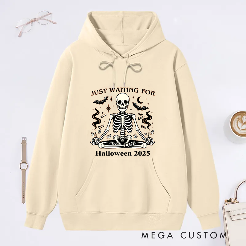 Personalized Halloween Classic Hoodie with Just Waiting for Halloween Design Custom Time Gift Idea for Yoga Lover