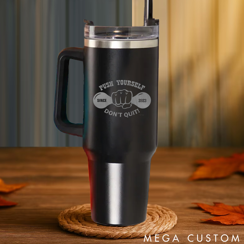 Personalized Handle Tumbler with Fist and Dumbbell Graphic for Gym Lover Fitness Durable Hot or Cold Drinks