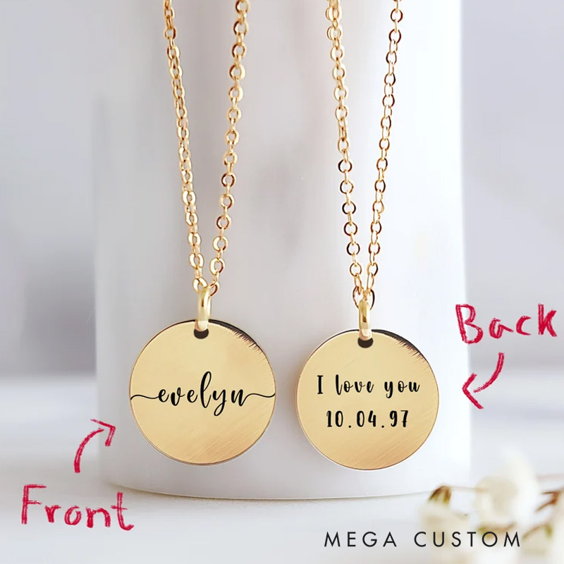 Personalized Engraving Coin Pendant Disc with Name Birthday Gift for Mom