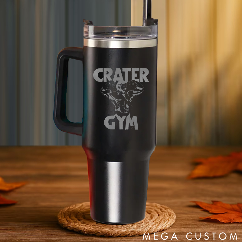 Personalized Handle Tumbler with Flexing Bodybuilder Graphic for Gym Lover Fitness Durable Hot or Cold Drinks