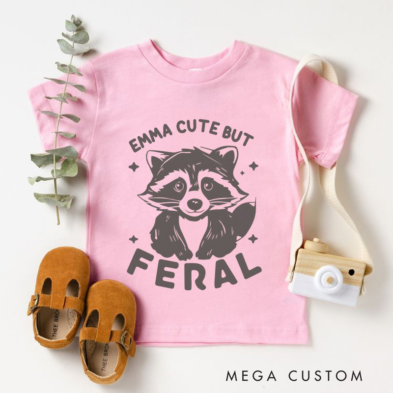 Personalized Cute But Feral T-Shirt Meme Funny Raccoon T-Shirt Gift for Kids 