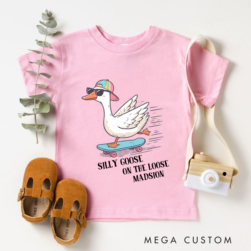Personalized Silly Goose On The Loose Toddler T-Shirt Funny Goose Kids Gift