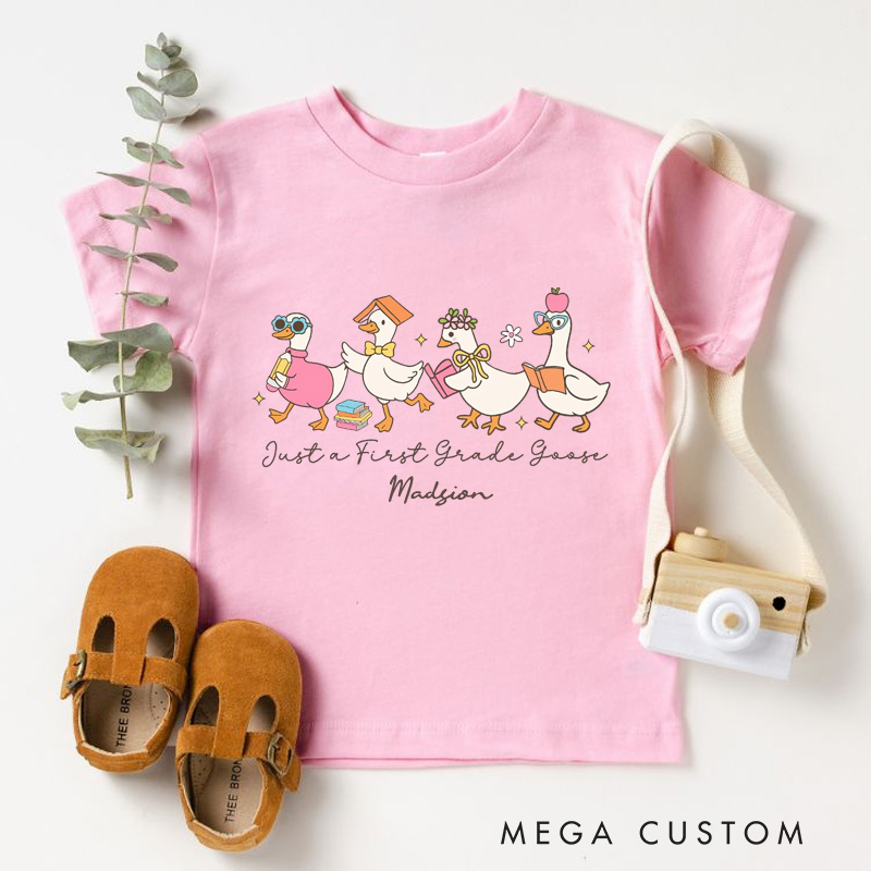 Personalized Cute Silly Goose Kids T-Shirt Back to School Kid T-Shirt Kindergarten Shirt for Girls