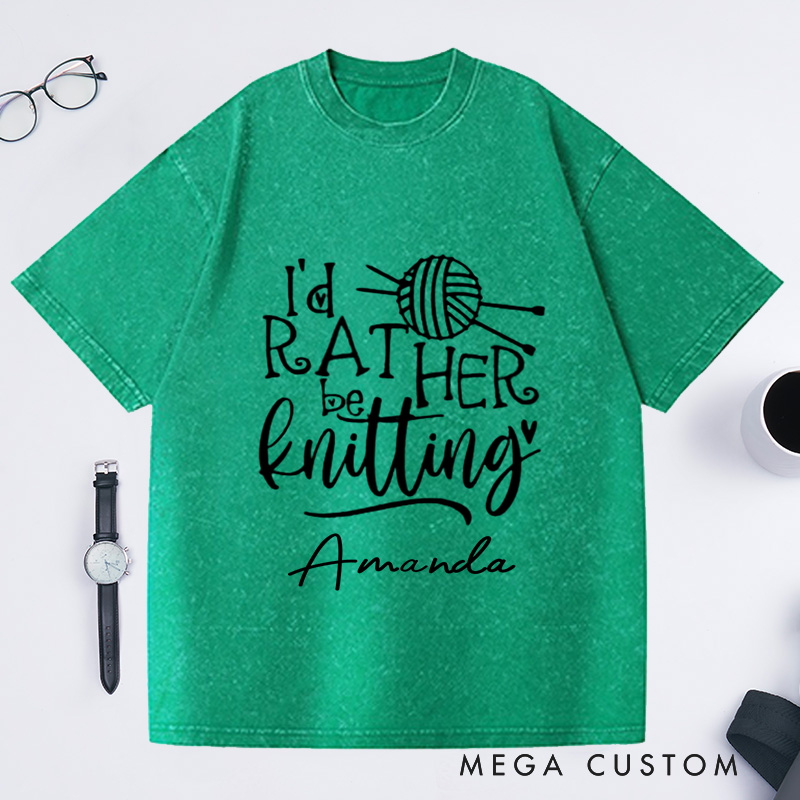 Personalized Knitting Lover Washed T-Shirts Knitter Shirt Knitting Gift Love to Knit I'd Rather Be Knitting Tee Cute Knit Lover