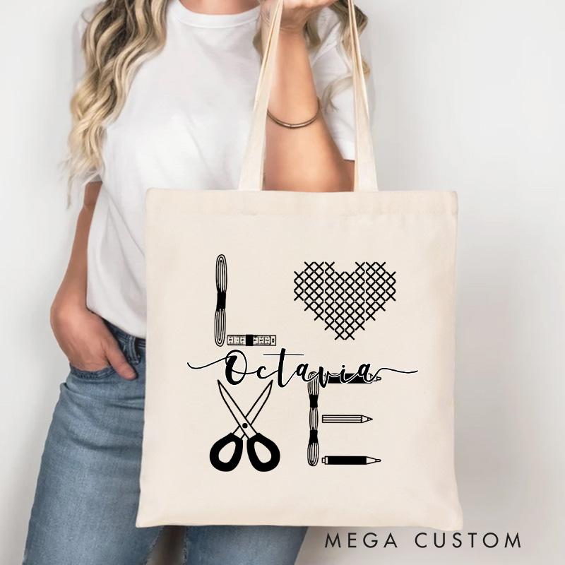 Personalized Cross Stitch Tote Bag Cross Stitcher Bag Sewing Lover Bag with Name Sewing Lover Gift 