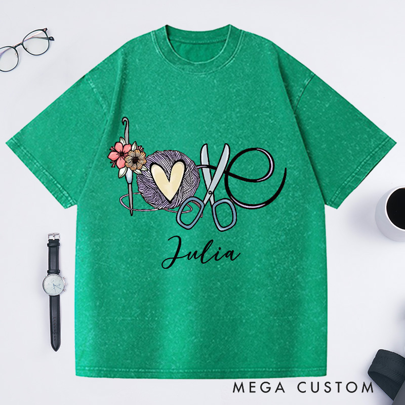Personalized Love Crochet Washed T-Shirts Funny Crochet T-Shirt Crocheting Lovers Custom Tee