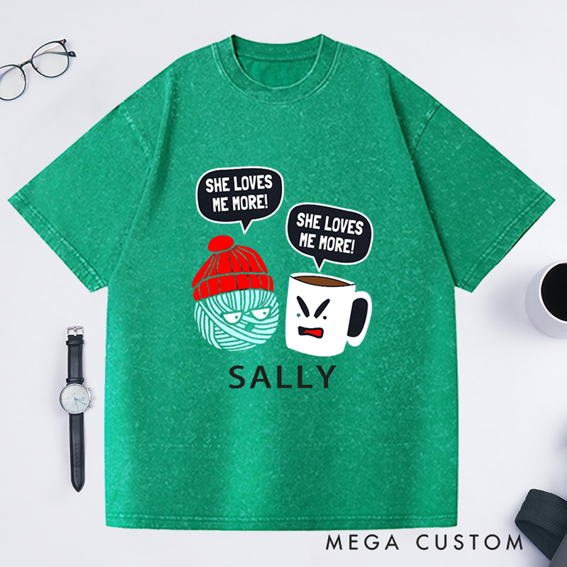 Personalized Crochet and Coffee Funny Washed T-Shirts  Crocheter T-Shirt Crocheting Lovers Custom Tee