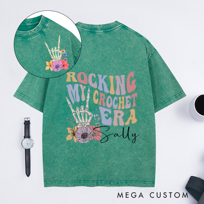 Personalized Rocking My Crochet Era Washed T-Shirts in My Crocheting Era Comfort Colors Retro Trendy Shirt