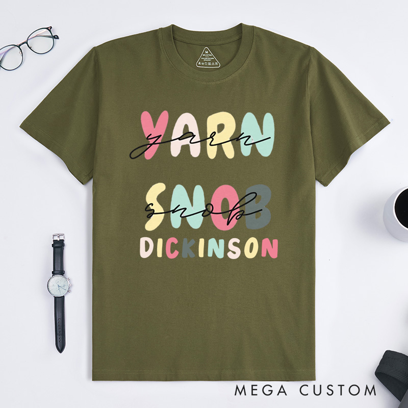 Personalized Yarn Snob Classic T-Shirts Gift for Her Funny Knitting T-shirt Knitter Tee Knit Gifts 