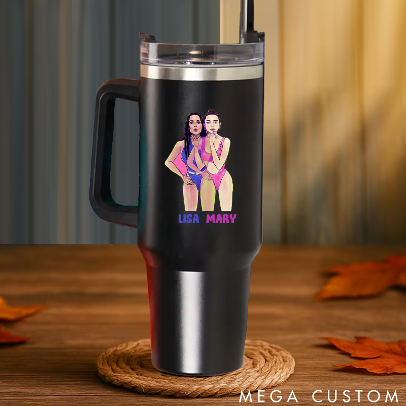 Personalized Handle Tumbler with Girls Dynamic Bikini Fitness Theme for Gym Lover Fitness Durable Hot or Cold Drinks