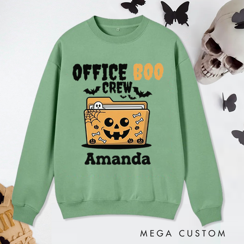 Personalized Office Worker Sweatshirt Office Boo Crew with Halloween Elements Appreciation Gift for Coworkers