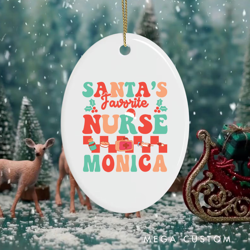 Personalized Nurse Christmas Ornament Santa's Favorite Nurse Design Christmas Ornament New Nurse Gift Funny Nursing Gifts