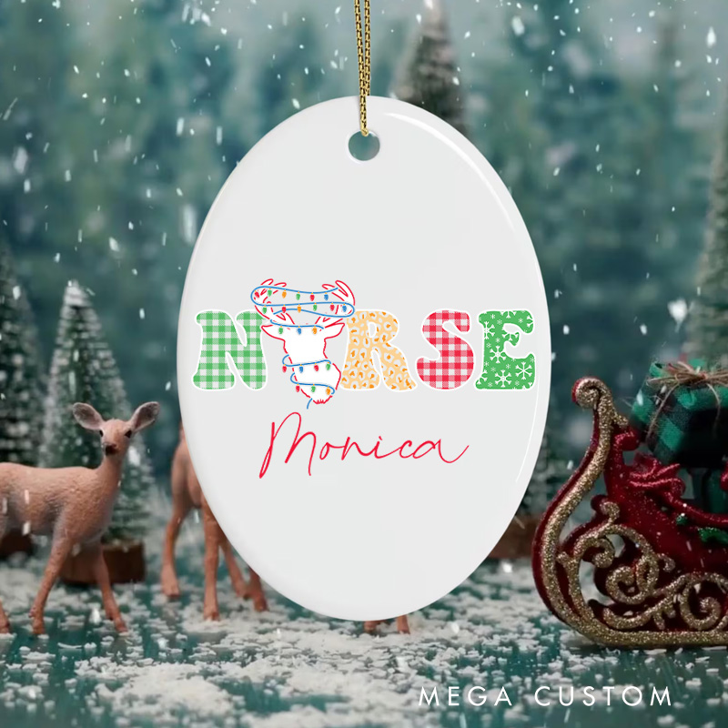 Personalized Nurse Christmas Ornament Reindeer Holiday Design Christmas Ornament New Nurse Gift Funny Nursing Gifts