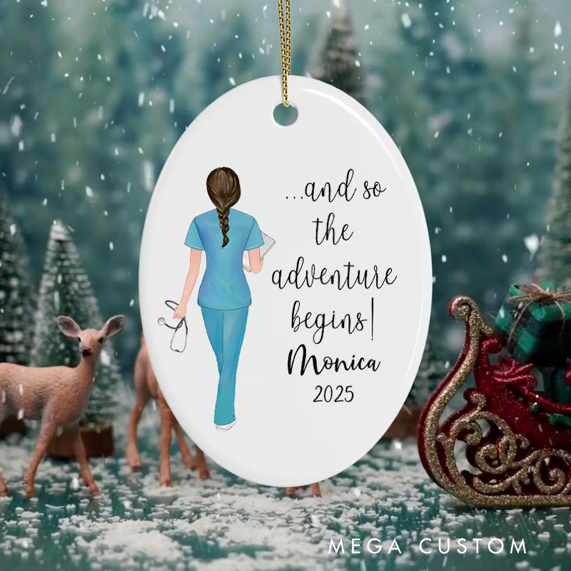 Personalized Nurse Christmas Ornament And So the Adventure Begins Design Christmas Ornament New Nurse Gift Funny Nursing Gifts