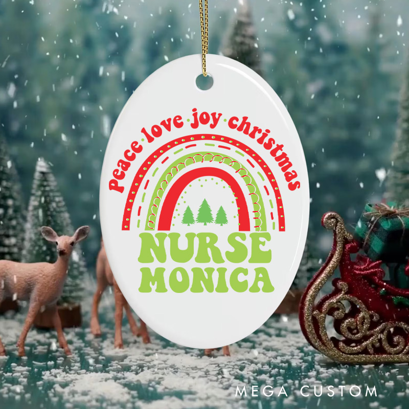 Personalized Nurse Christmas Ornament Peace Love Joy Nurse Design Christmas Ornament New Nurse Gift Funny Nursing Gifts