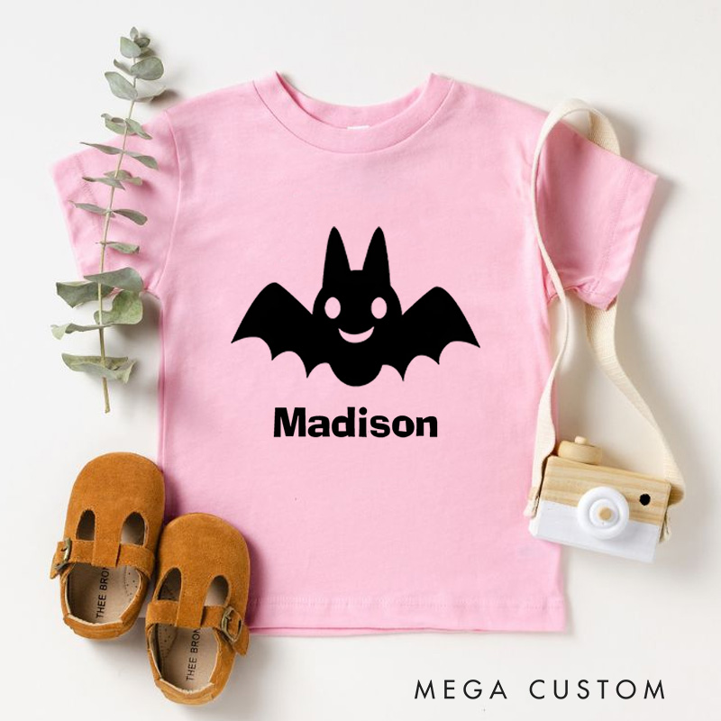 Personalized Smiling Bat Halloween Shirt for Kids Great for Adding a Cute and Festive Touch to Halloween Outfits Kids T-Shirt