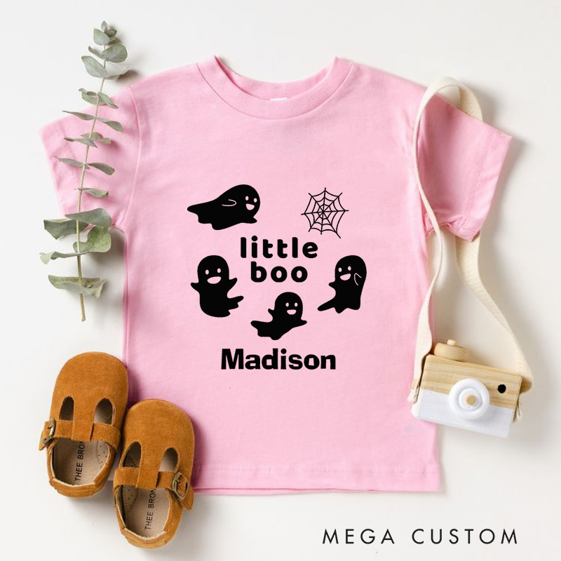Personalized Little Boo Ghost Halloween Shirt for Kids Ideal for Playful and Festive Outfits During Halloween Celebrations Kids T-Shirt