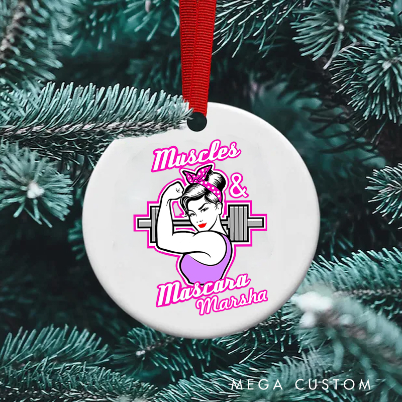 Personalized Christmas Ornament Gift with Feminine Weightlifting Design for Fitness Enthusiasts Bodybuilders and Gym Lovers