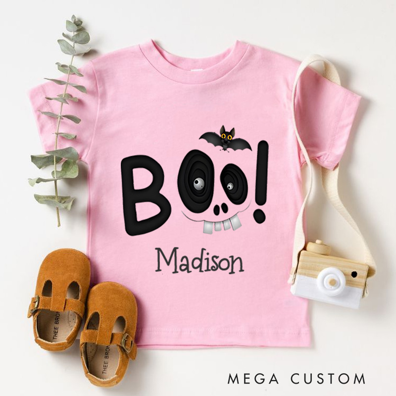 Personalized Boo Halloween Shirt for Kids Great for Adding a Unique and Festive Touch to Outfits During Halloween Kids T-Shirt