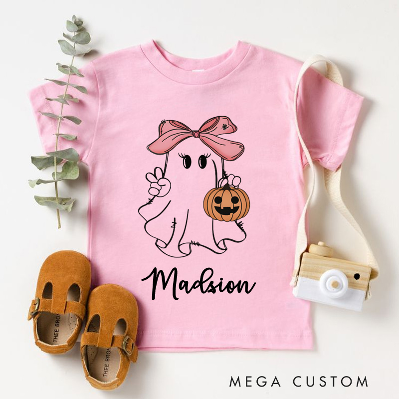 Personalized Girls Halloween T-Shirt Girls Ghost Name Toddler T-Shirt