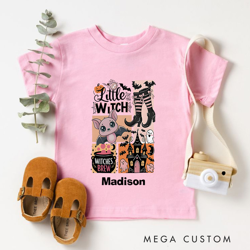 Personalized Little Witch Halloween Shirt for Kids Perfect for Embracing the Spooky Spirit and Halloween Fun Kids T-Shirt