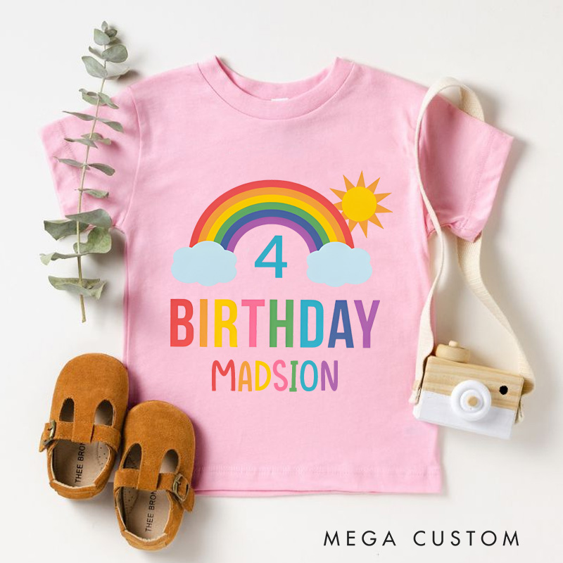 Personalized Modern Rainbow Sky Girls Birthday Party T-Shirt