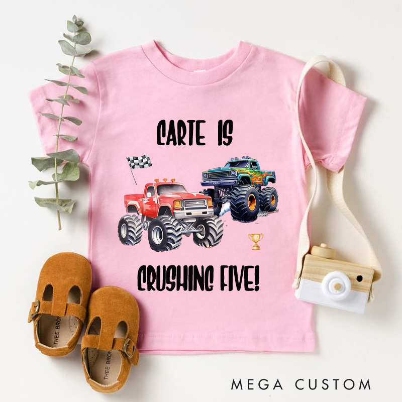 Personalized Kids Monster Trucks Birthday T-Shirt Gift for Kids
