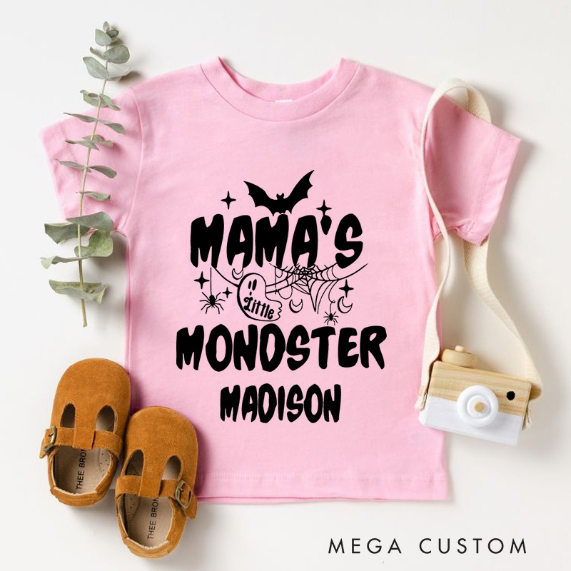 Personalized Mama’s Little Monster Halloween Shirt for Kids Perfect for Fun and Spooky Family Moments During Halloween Kids T-Shirt