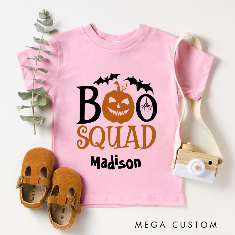 Personalized Boo Squad Halloween Shirt for Kids Perfect for Celebrating Fun Group Moments During the Spooky Season Kids T-Shirt