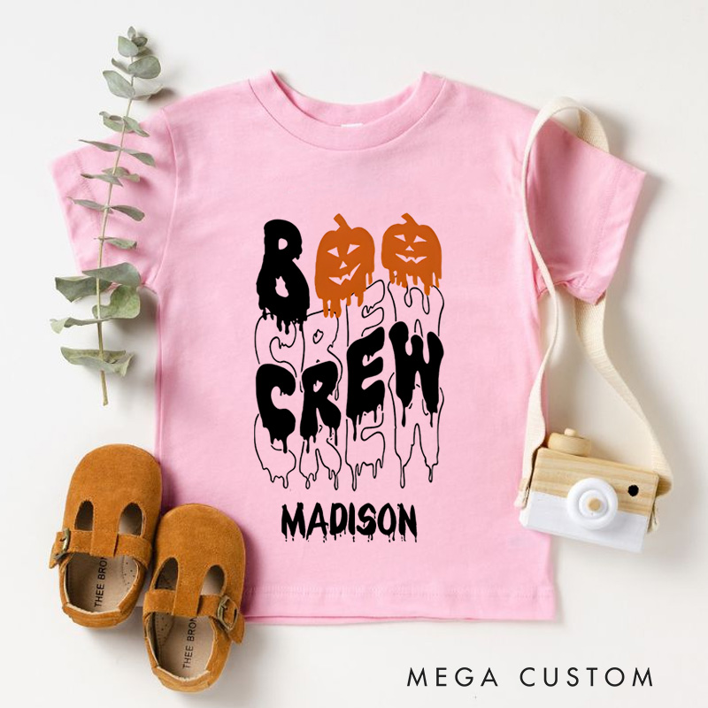 Personalized Boo Crew Halloween Shirt for Kids Perfect for Group Celebrations and Fun During the Halloween Season Kids T-Shirt