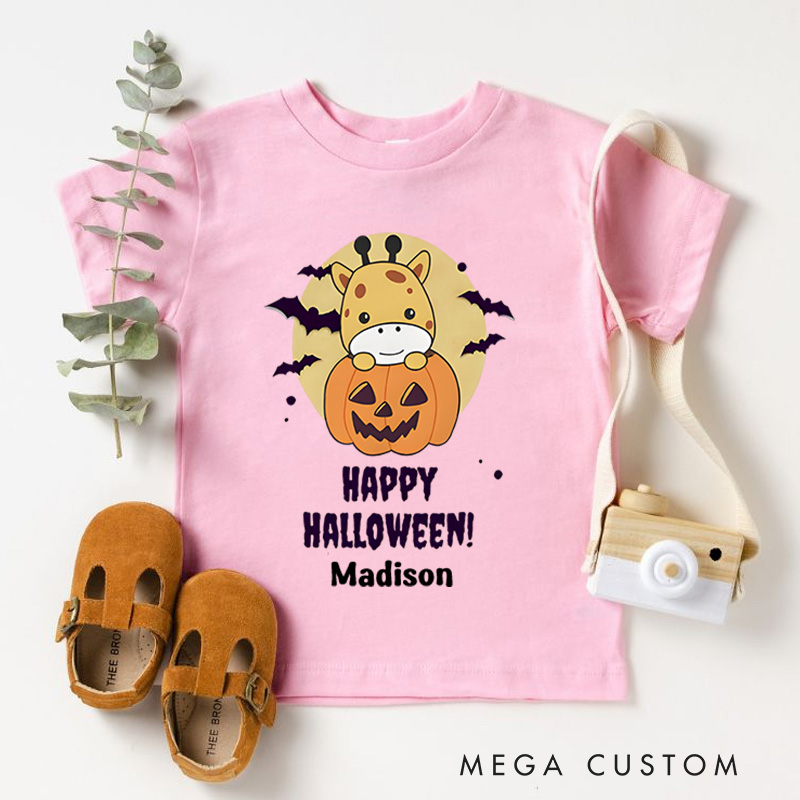 Personalized Happy Halloween Shirt for Kids Perfect for Adding Cheerful and Festive Vibes to Halloween Celebrations Kids T-Shirt