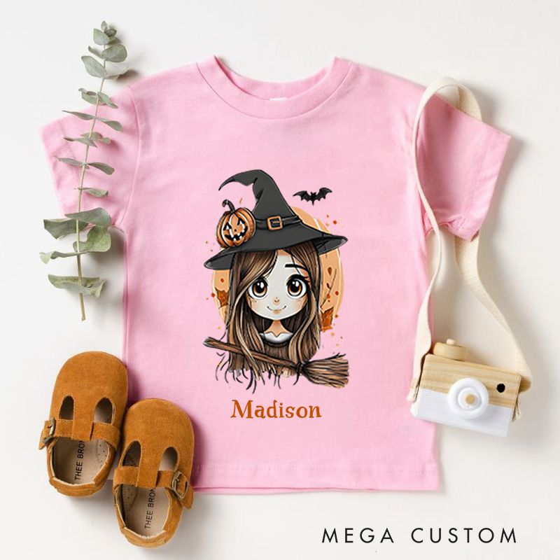 Personalized Adorable Halloween Witch Shirt for Kids Perfect for Fun and Spooky Celebrations During the Season Kids T-Shirt