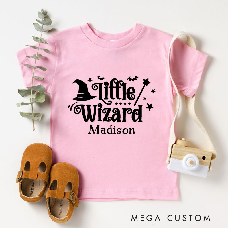 Personalized Little Wizard Halloween Shirt for Kids Perfect for Adding a Magical and Festive Touch to Halloween Celebrations Kids T-Shirt
