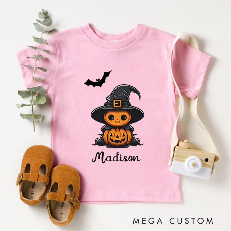 Personalized Pumpkin Witch Halloween Shirt for Kids Perfect for Adding a Magical and Festive Touch to Halloween Kids T-Shirt