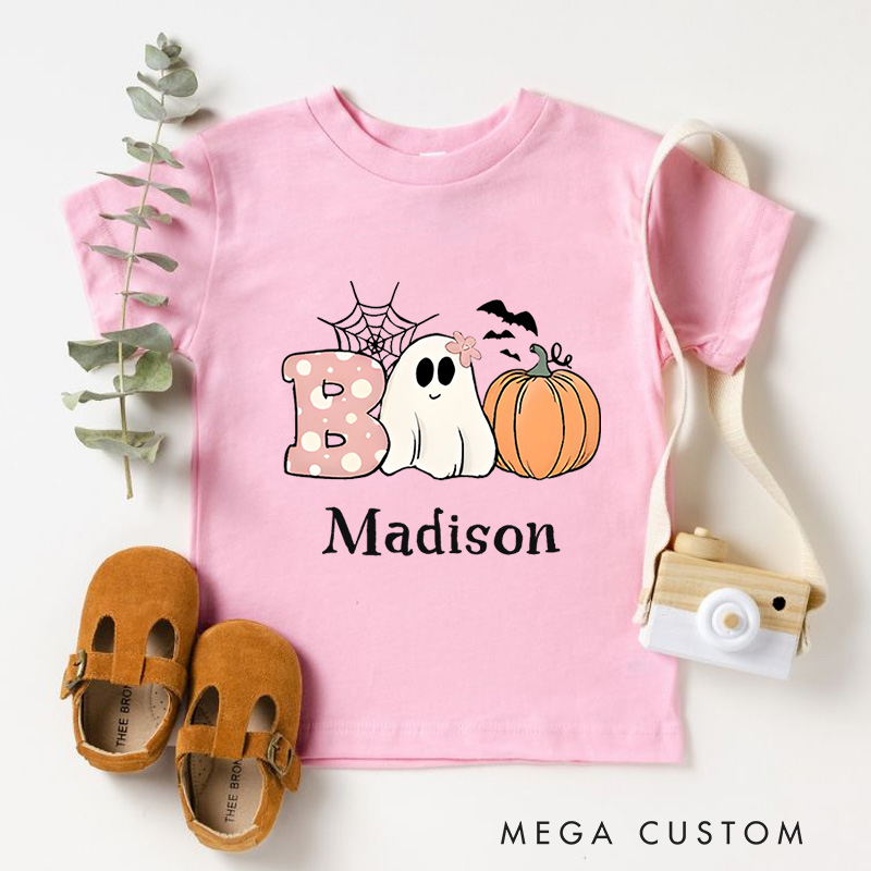 Personalized Boo Halloween Shirt for Kids Perfect for Adding a Cute and Spooky Vibe to Trick or Treating Outfits Kids T-Shirt