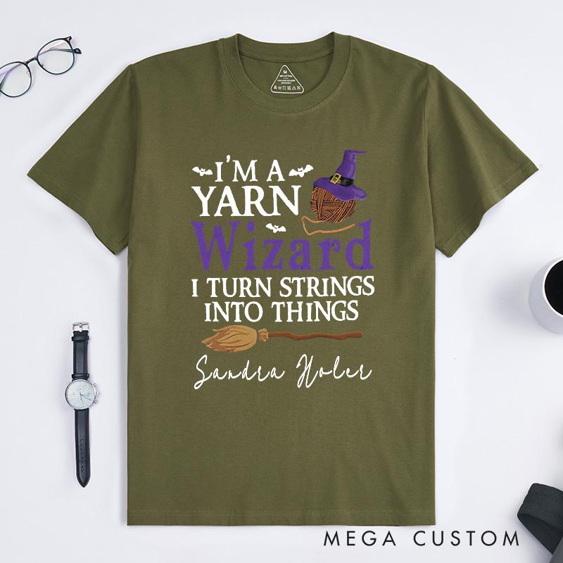 Personalized I'm a Yarn Wizard Classic T-Shirts Knit Gift Knitting Gifts Knitter Tee